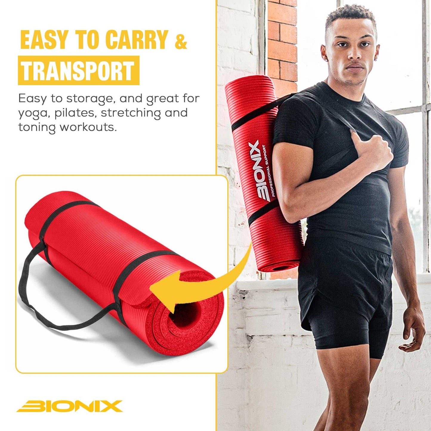 Yoga Mat Thick 10Mm Non Slip Gym Exercise Fitness Pilates Carry Strap NBR 183X62